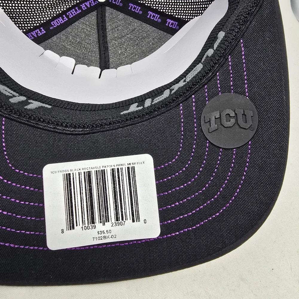 HOOEY TCU Horned Frogs Black 5 Panel Mesh Flex Hat‎ Baseball Cap L/XL
